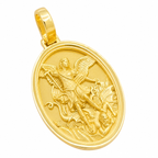 Solid gold Saint Michael Oval Pendant, front view