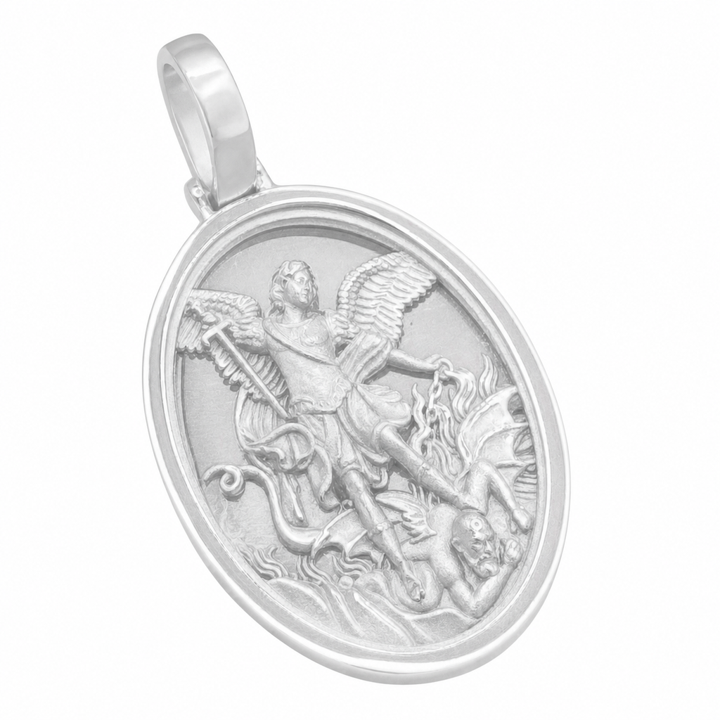 Saint Michael Oval gold pendant, white gold option