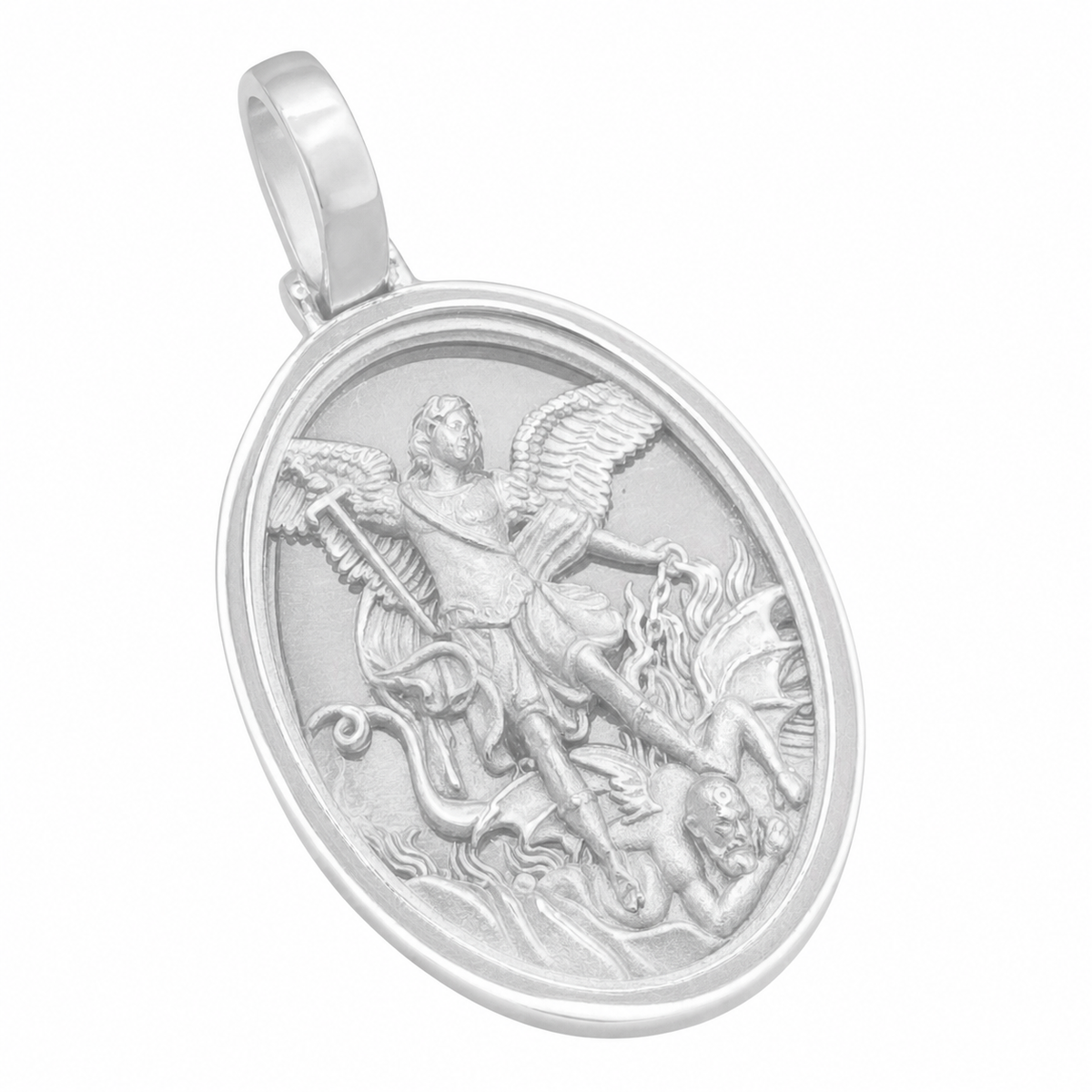 Saint Michael Oval gold pendant, white gold option