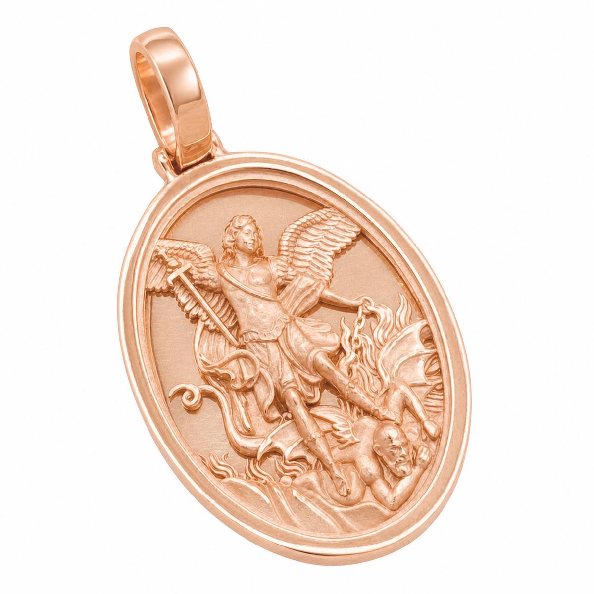 Saint Michael Oval gold pendant, rose gold option