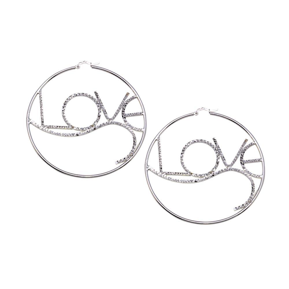 High Polished 925 Sterling Silver Diamond Cut Love Hoop Earrings - HP07