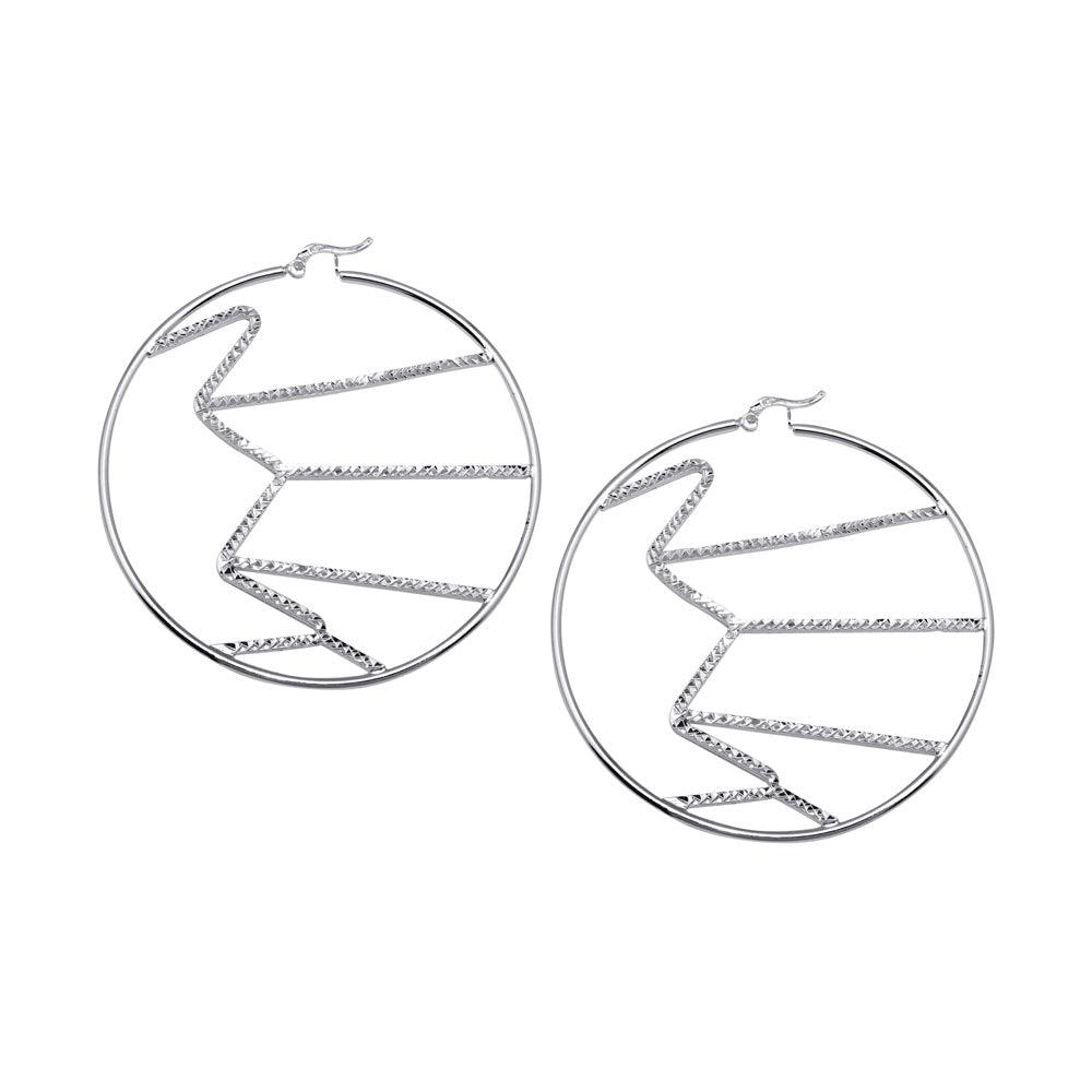 High Polished 925 Sterling Silver Diamond Cut Design Hoop Earrings - HP08