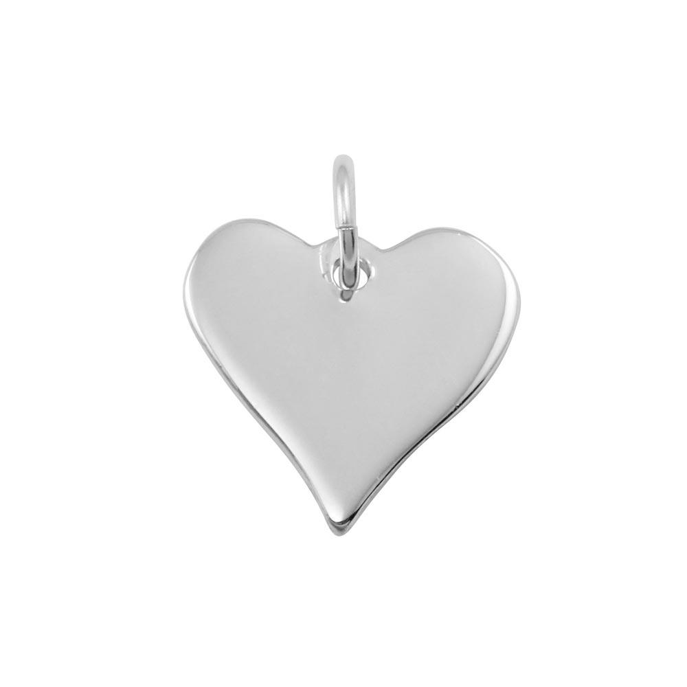 Rhodium Plated 925 Sterling Silver Medium Flat Heart Charm - HRT10