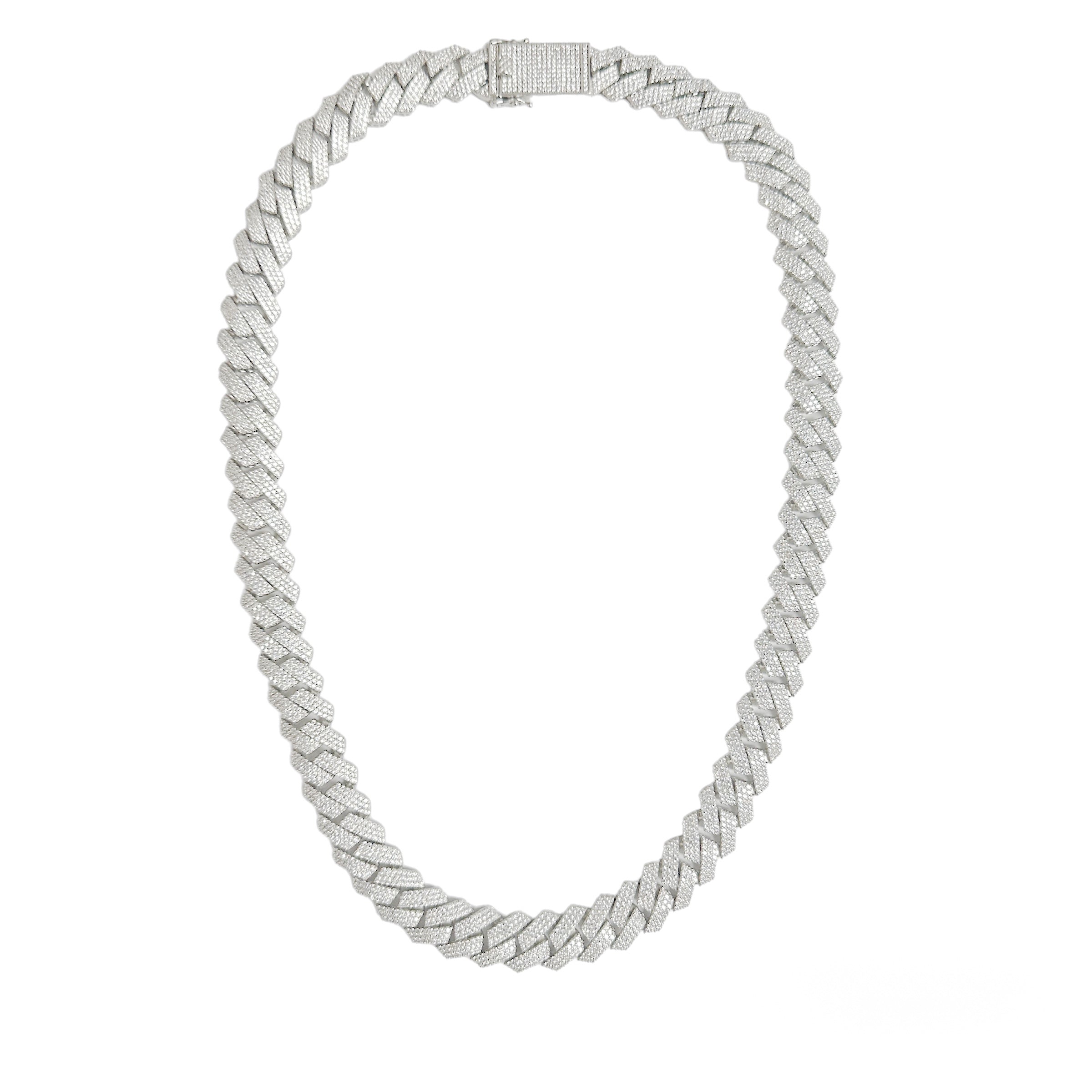 Rhodium Plated 925 Sterling Silver CZ Encrusted Miami Cuban Link 15mm Chain or Bracelet - GMN00211 | GMB00075