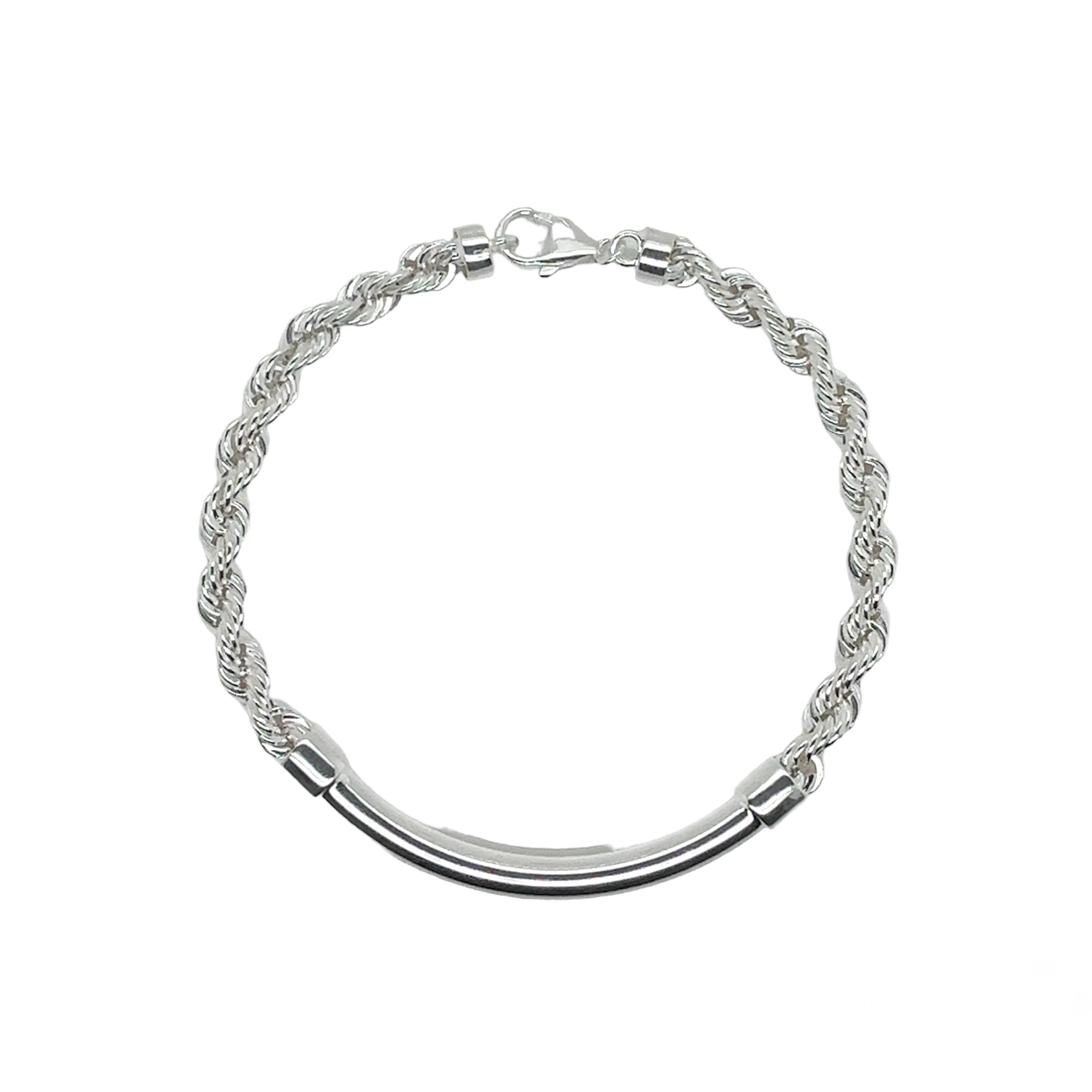 925 Sterling Silver Hollow Rope Round Bar 4mm Bracelet - CHHB012