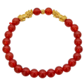 24K Yellow Gold Double Pi Xiu Red Jade Bead Bracelet