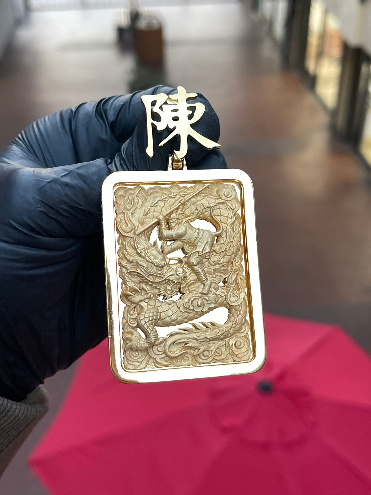 3D Monkey King (Sun Wukong) Riding a Dragon and Customizable Bail Rectangular Pendant