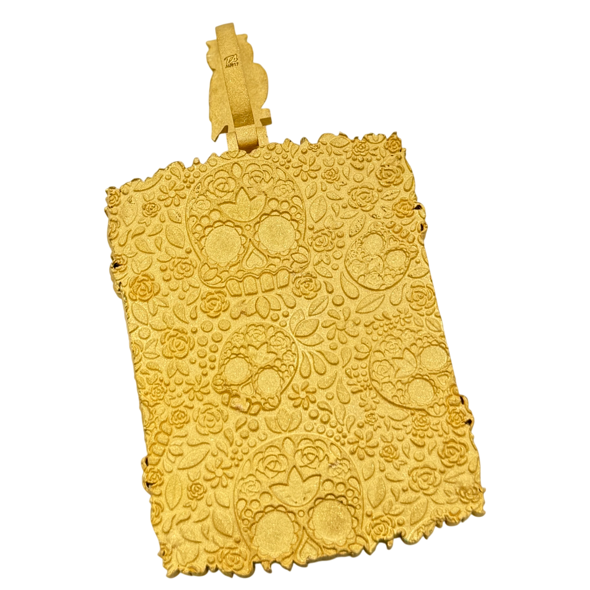 Santa Muerte Portrait gold pendant, second view