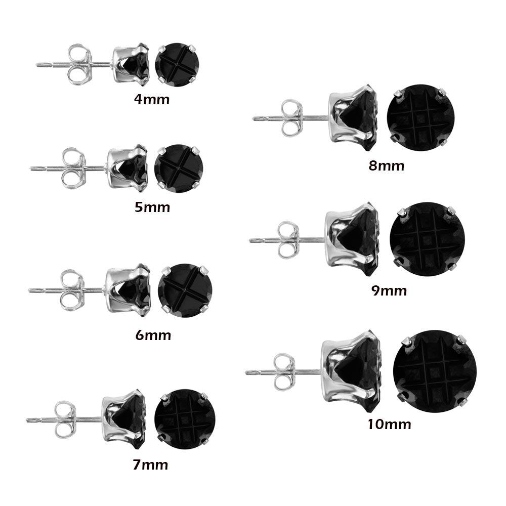 Silver 925 Black Round CZ Invisible Cut Stud Earring - STUD RD BL IN
