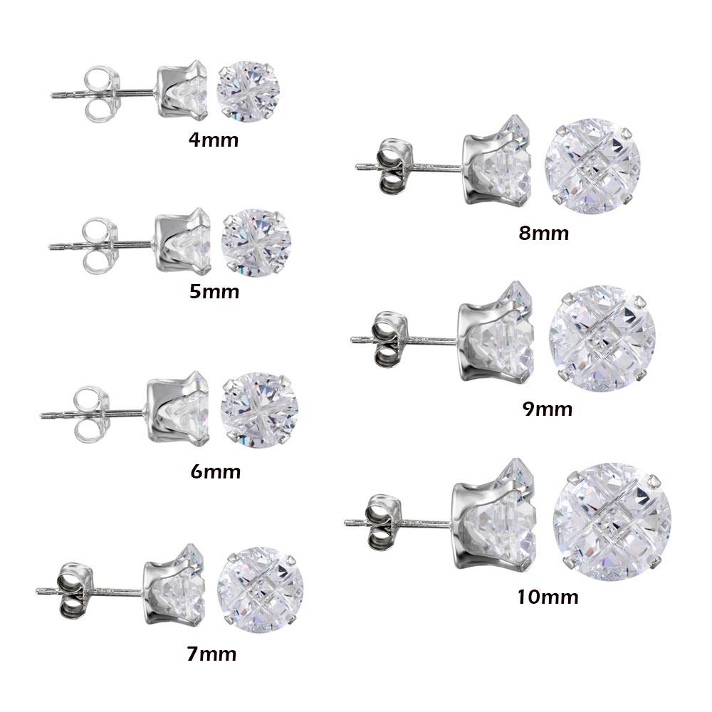 Silver 925 Clear Round Invisible Cut CZ Stud Earring - STUD RD CL IN