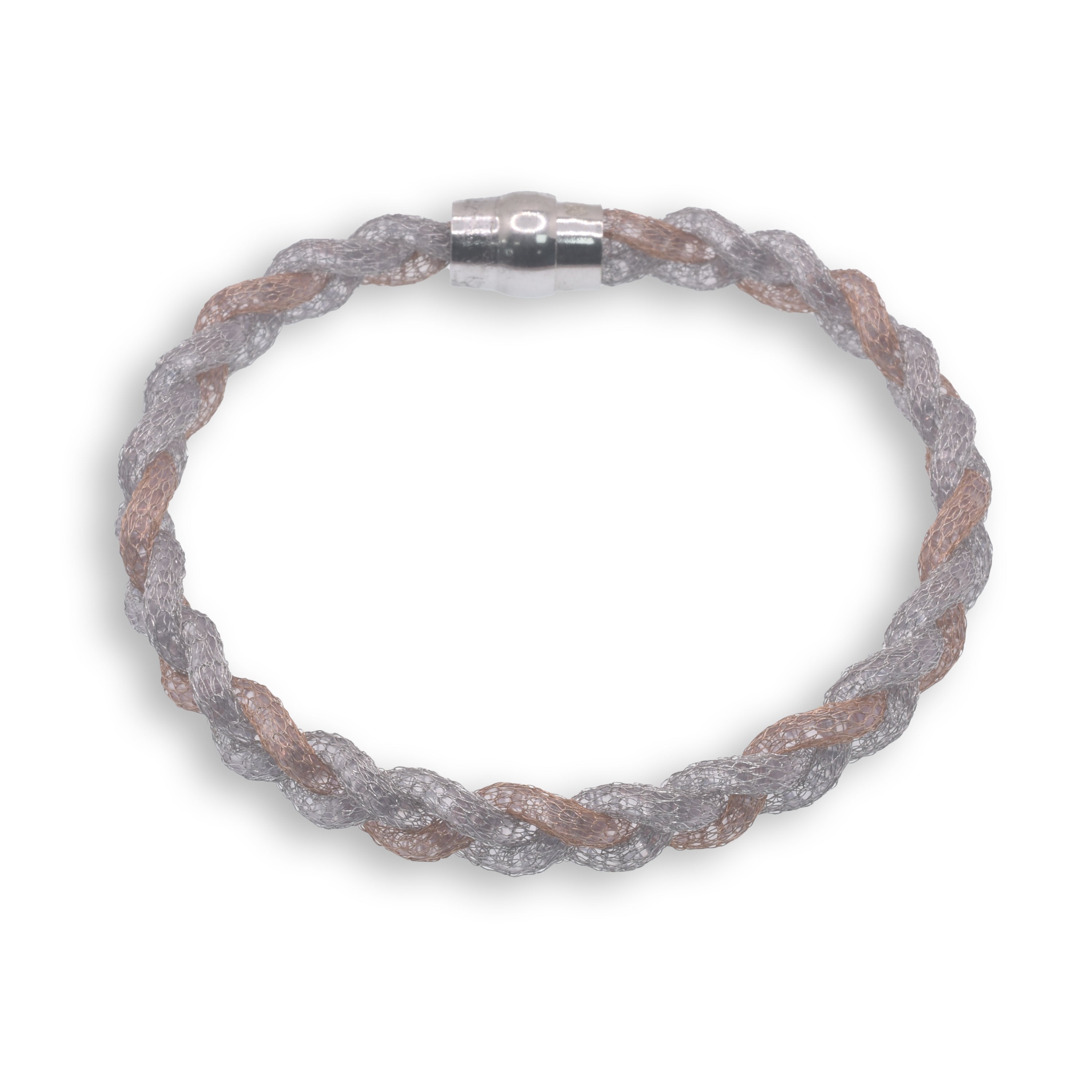 Rhodium & Rose Gold Plated Twisted Mesh Italian Bracelets - ITB00019RH/RGP