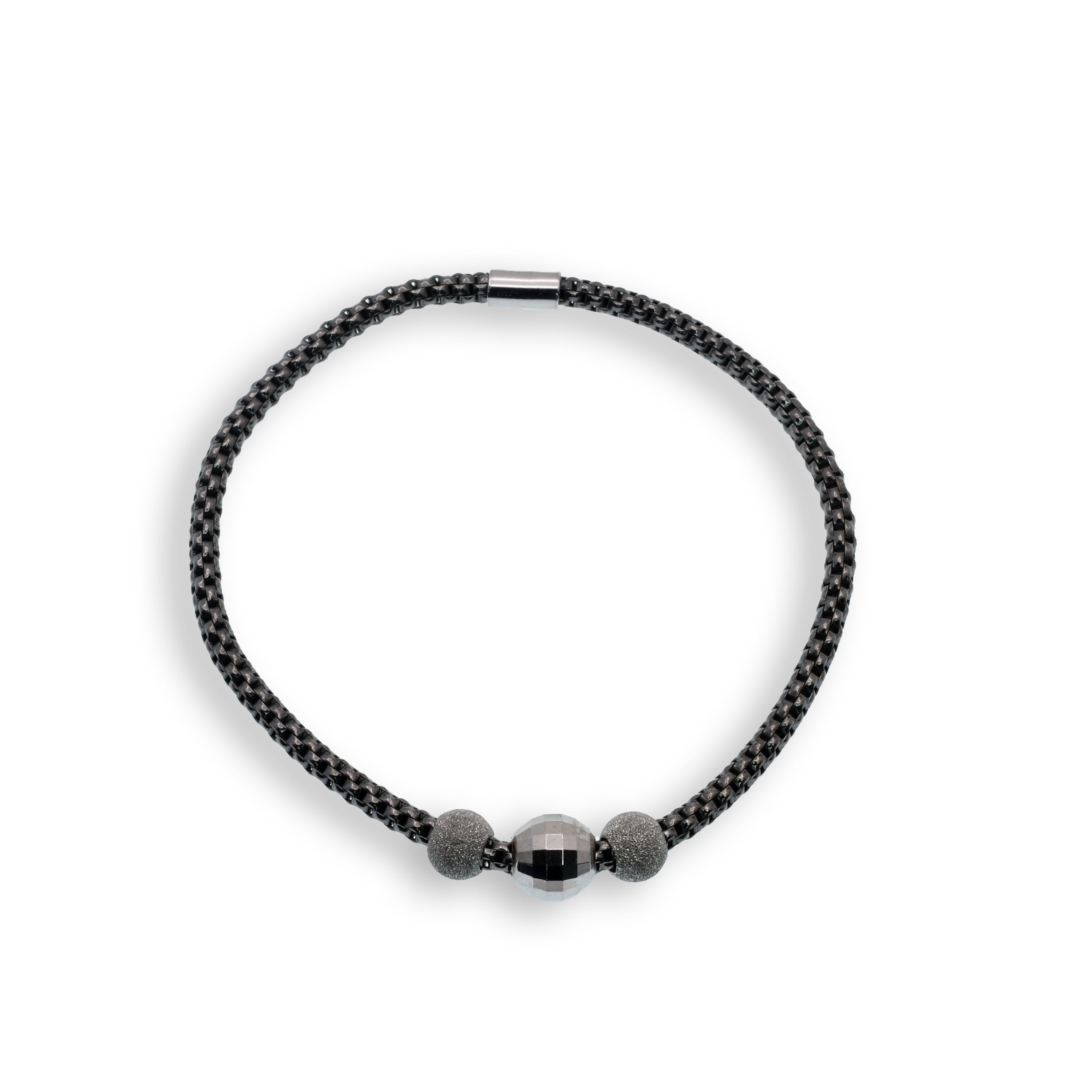 Sterling Silver Disco Beaded Italian Stretchy Tube Bracelets - ITB00029