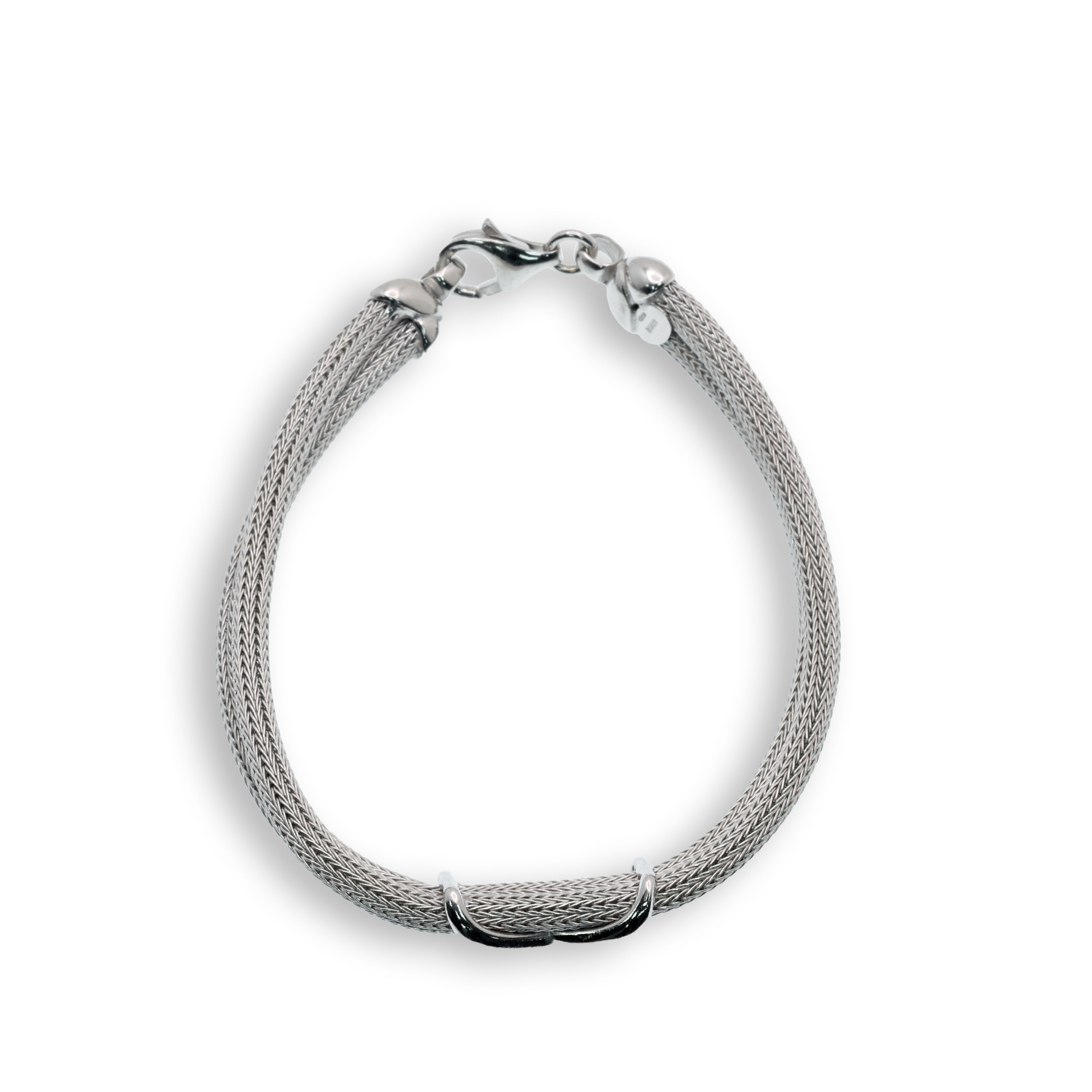 Rhodium Plated X Accent Weaved Italian Bracelet - ITB00040RH