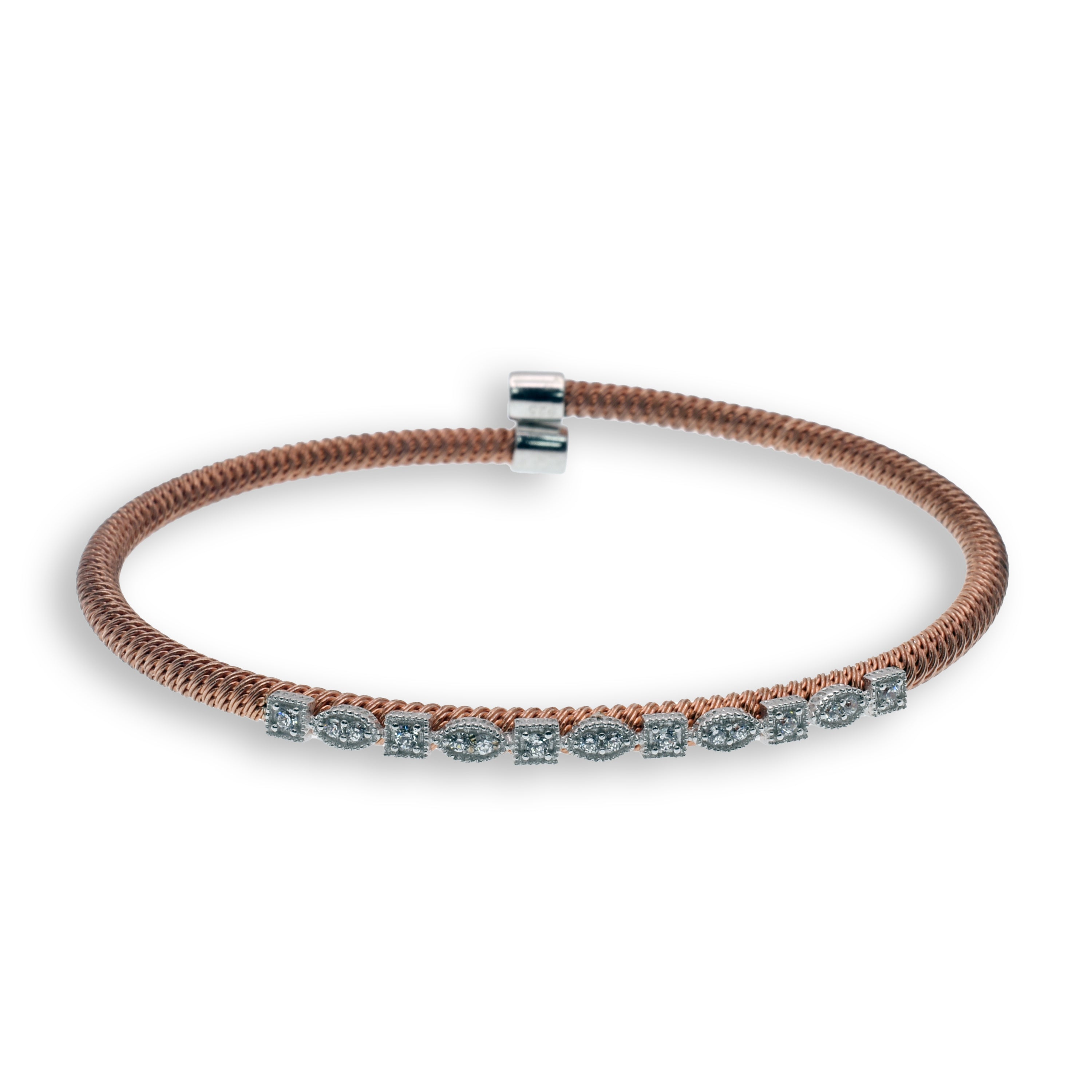 Multi Shaped CZ Accent Italian Cuff Bracelet - ITB00042