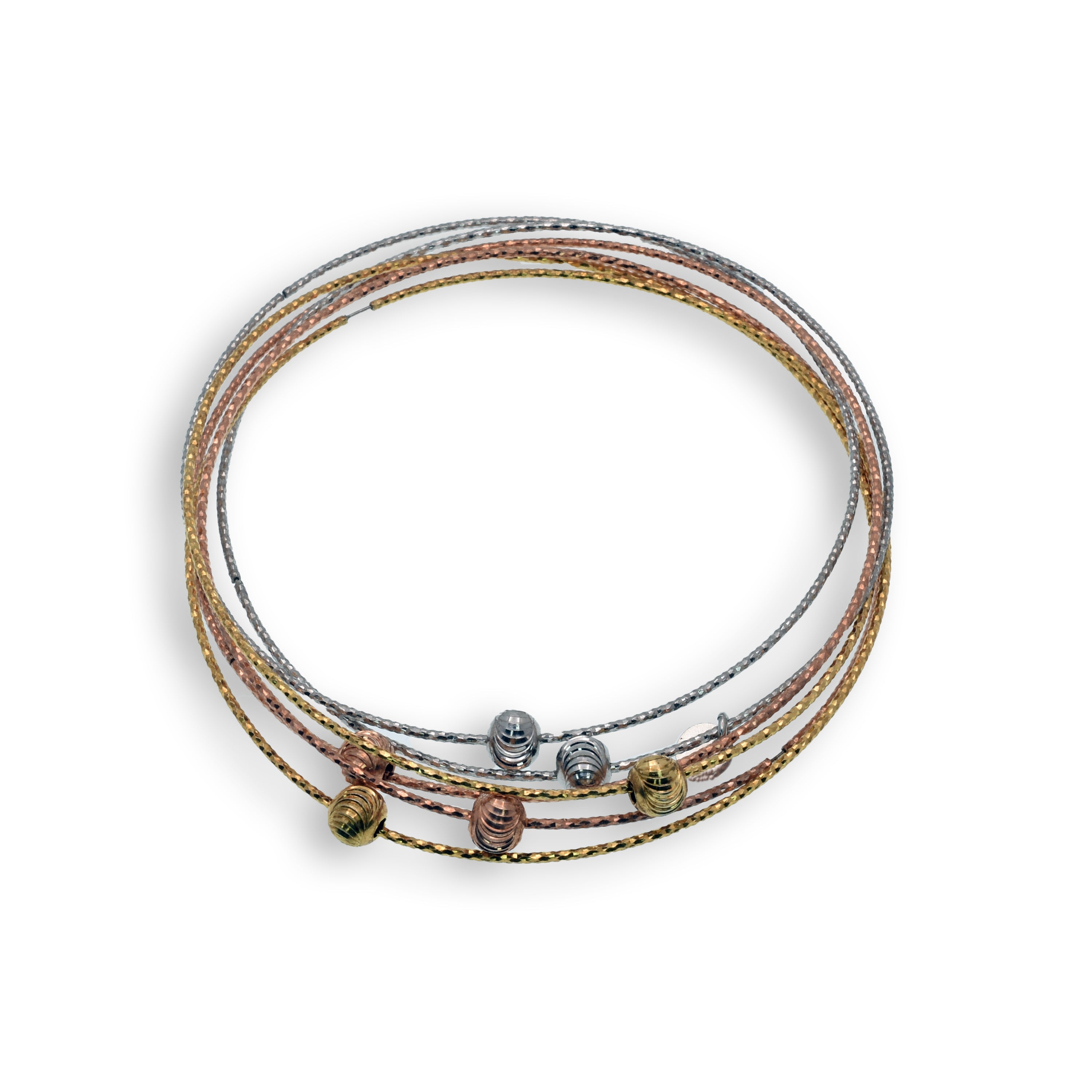 Multi Plated Thin Beaded Italian Bangle Bracelets - ITB00043TRI