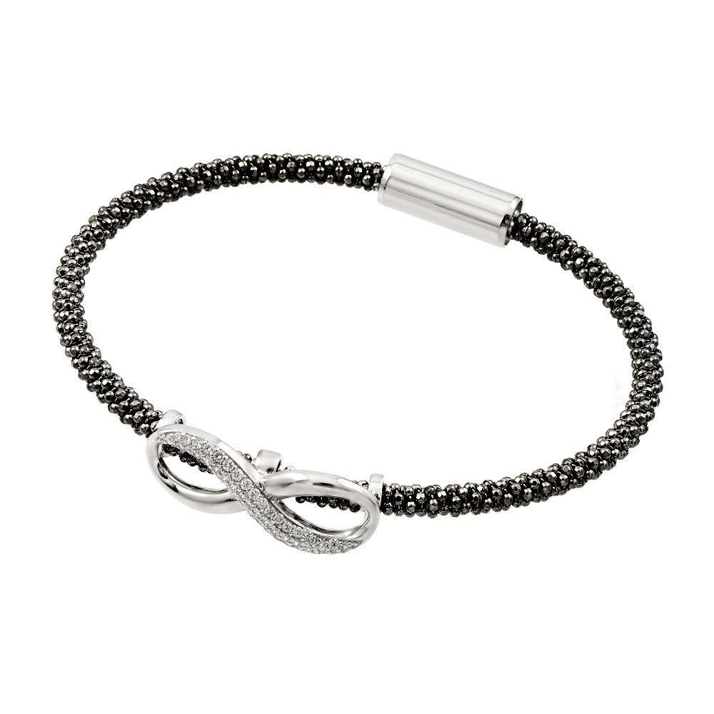 Silver 925 Rhodium and Black Rhodium Plated Infinity Center Clear CZ Italian Bracelet - ITB00153BLK-RH