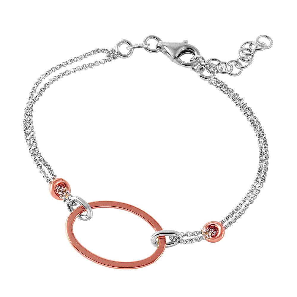 Silver 925 Rhodium Plated Italian Bracelet with Small Rose Gold Plated Oval Accents - ITB00162RH-RGP