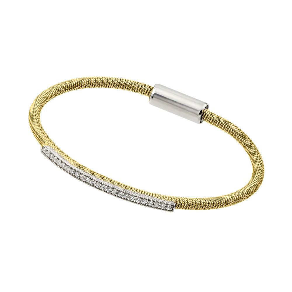 Silver 925 Rhodium and Gold Plated Clear CZ Italian Bracelet - ITB00166GP