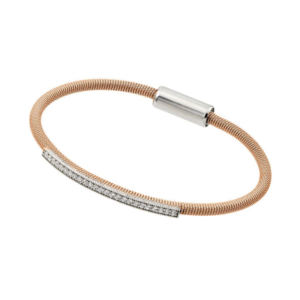 Silver 925 Rhodium and Rose Gold Plated Clear CZ Italian Bracelet - ITB00166RGP