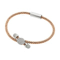 Silver 925 Rhodium and Rose Gold Plated Circle Micro Pave Clear CZ Beaded Italian Bracelet - ITB00170RGP