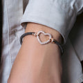Silver 925 Black Rhodium and Rose Gold Plated Open Heart Bracelet - ITB00181BLK/RGP