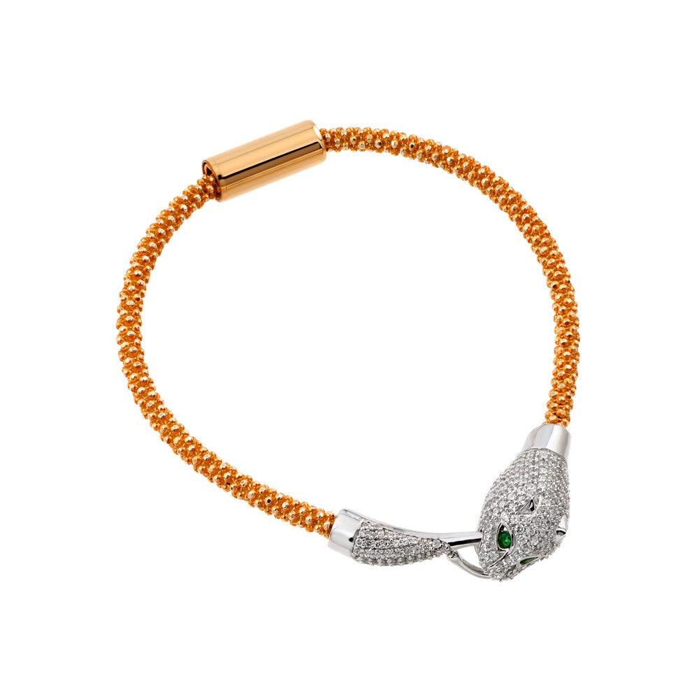 Silver 925 Rose Gold Plated Animal Clear and Green CZ Bracelet - ITB00182RGP