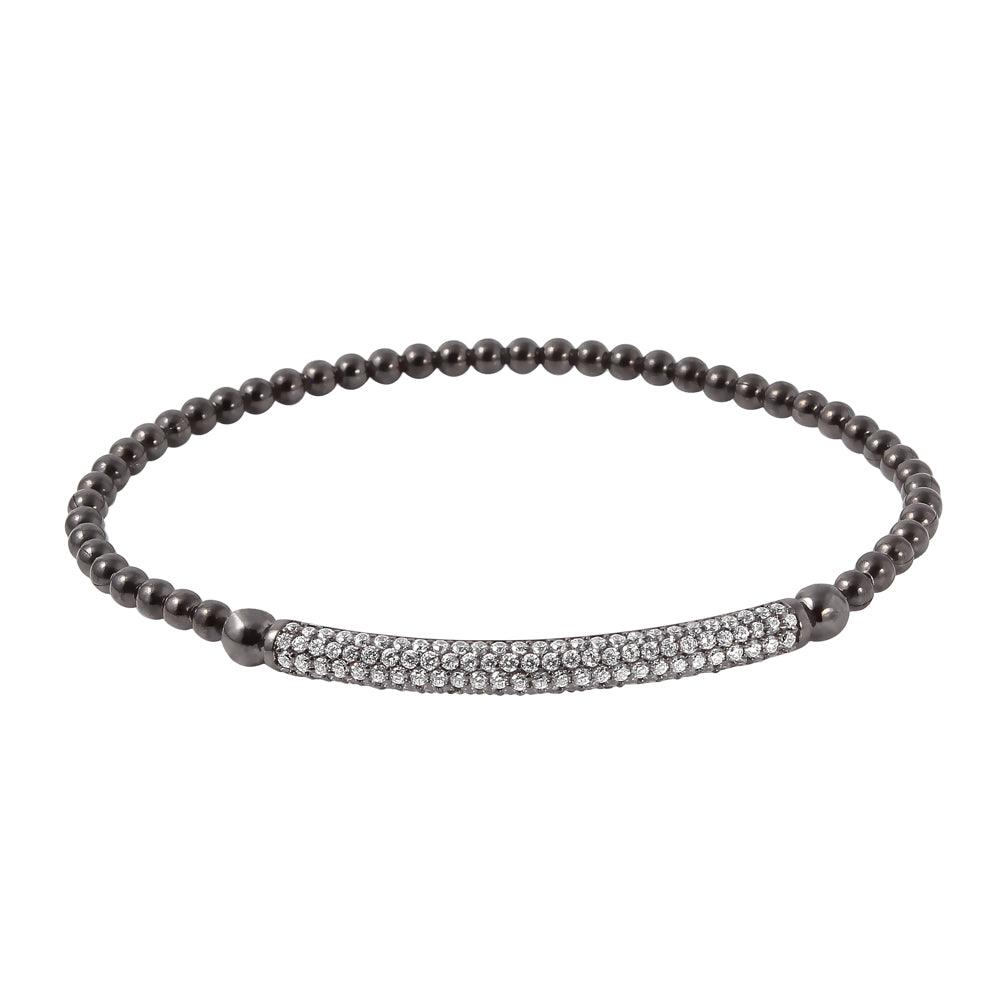 Silver 925 Black Rhodium Plated CZ Bar Beaded Italian Bracelet - ITB00194BLK