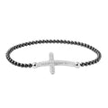 Silver 925 Black Rhodium Plated Beaded Italian Bracelet with CZ Encrusted Cross - ITB00195BLK-RH