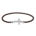 Silver 925 Black Rhodium Plated Beaded Italian Bracelet With CZ Encrusted Cross - ITB00196BLK