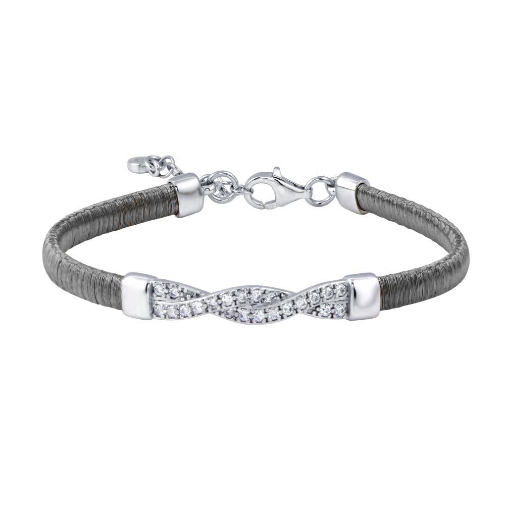 925 Sterling Silver Gold and Rhodium Plated Italian Twisted CZ Adjustable Bracelet - ITB00211GP-RH