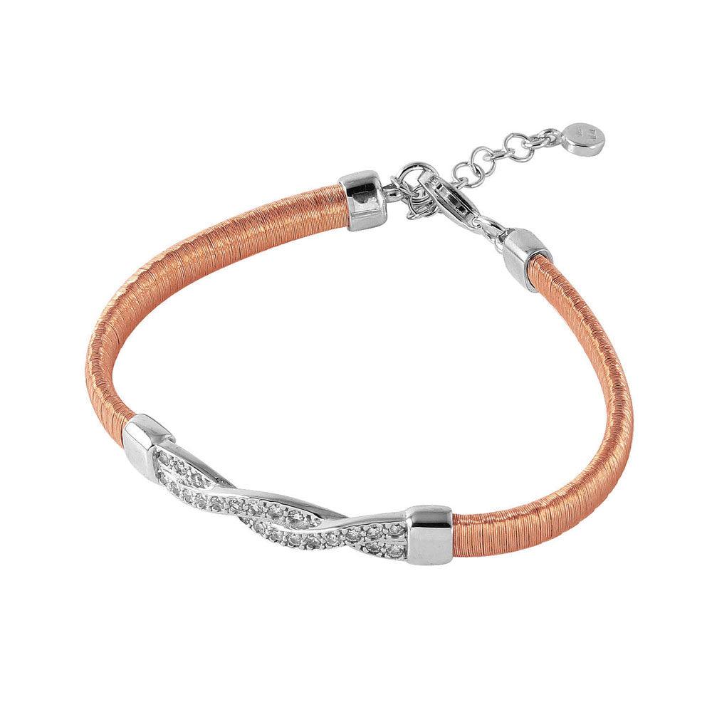 Silver 925 Rose Gold Plated Italian Bracelet with Twisted CZ Inlay Accent - ITB00211RGP-RH