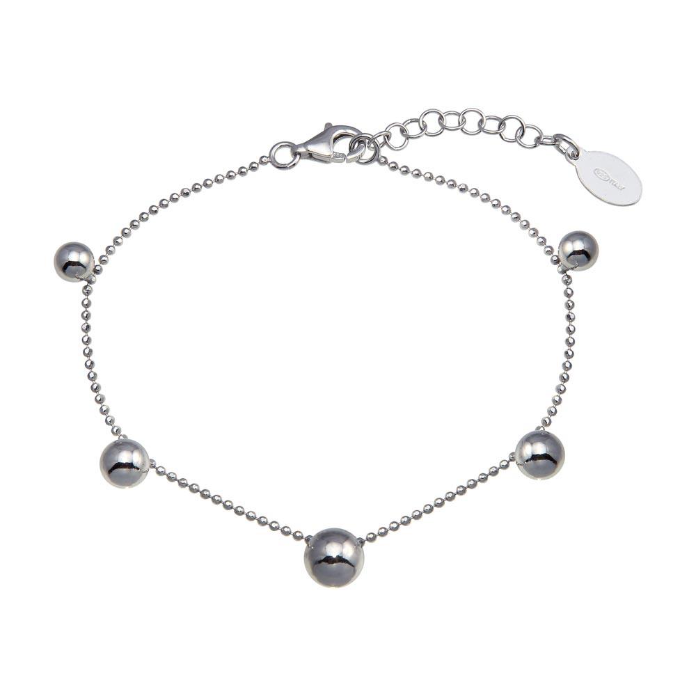 Rhodium Plated 925 Sterling Silver 5 Bead Charm Bead Link Chain Bracelet - ITB00315-RH