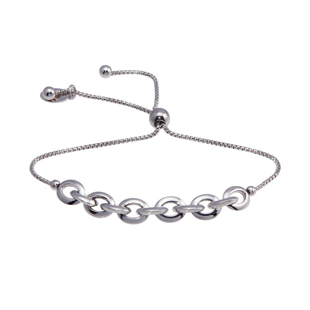 Rhodium Plated 925 Sterling Silver Link Lariat Bracelet - ITB00317-RH