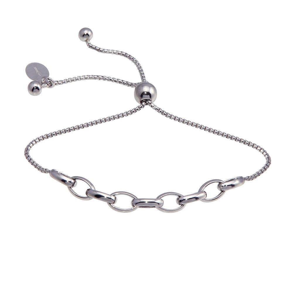 Rhodium Plated 925 Sterling Silver Link Lariat Bracelet - ITB00318-RH