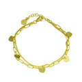 Gold Plated 925 Sterling Silver 5 Hearts Chain Bracelet - ITB00321-GP