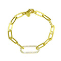 Gold Plated 925 Sterling Silver Paperclip CZ Chain Bracelet - ITB00324-GP
