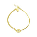 Gold Plated 925 Sterling Silver Puffed Mariner Charm Double Strand Curb and Rope Adjustable Bracelet - ITB00330-GP