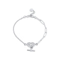 Rhodium Plated 925 Sterling Silver Paperclip Clear CZ Heart Lock Bar Adjustable Bracelet - ITB00336-RH