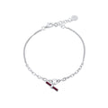 Rhodium Plated 925 Sterling Silver Curb Link Red Enamel Bar Adjustable Bracelet - ITB00338-RH