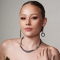 Black Rhodium Plated 925 Sterling Silver Multi Mesh Strands with Chain Links & Beaded Accent Necklace- ECN00012