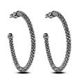 Sterling 925 Sterling Silver Blk Rhodium Plated Beaded Semi Hoop Earrings - ITE00045BLK