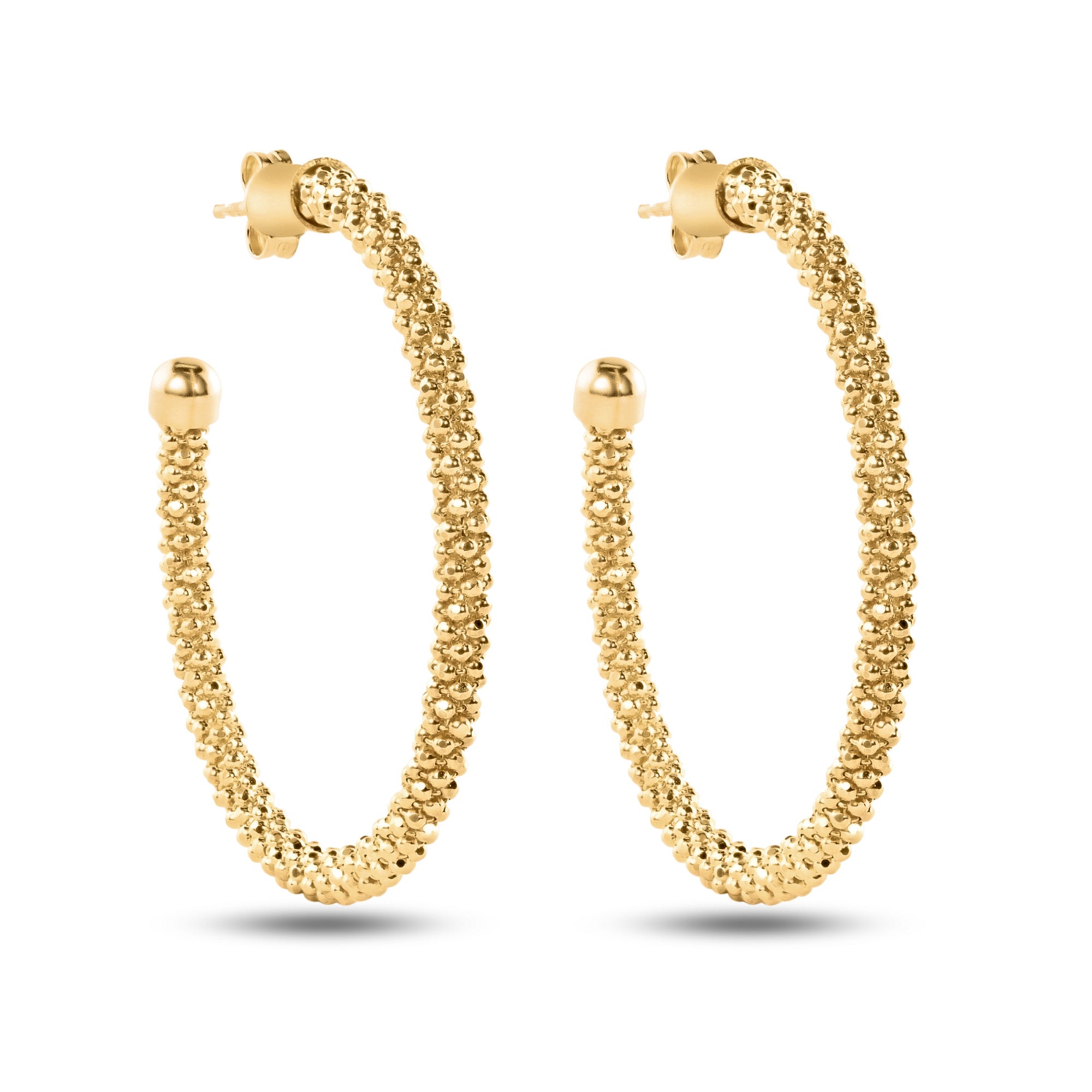 Sterling Gold Plated 925 Sterling Silver Beaded Semi Hoop Earrings - ITE00045GP