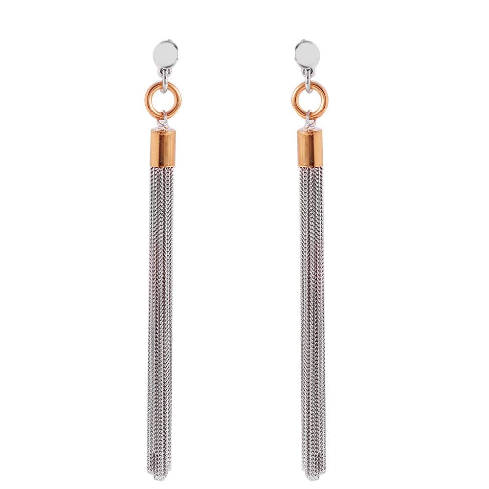 925 Sterling Silver Sleek Multi Chain Dangle Italian Earrings - ITE00073