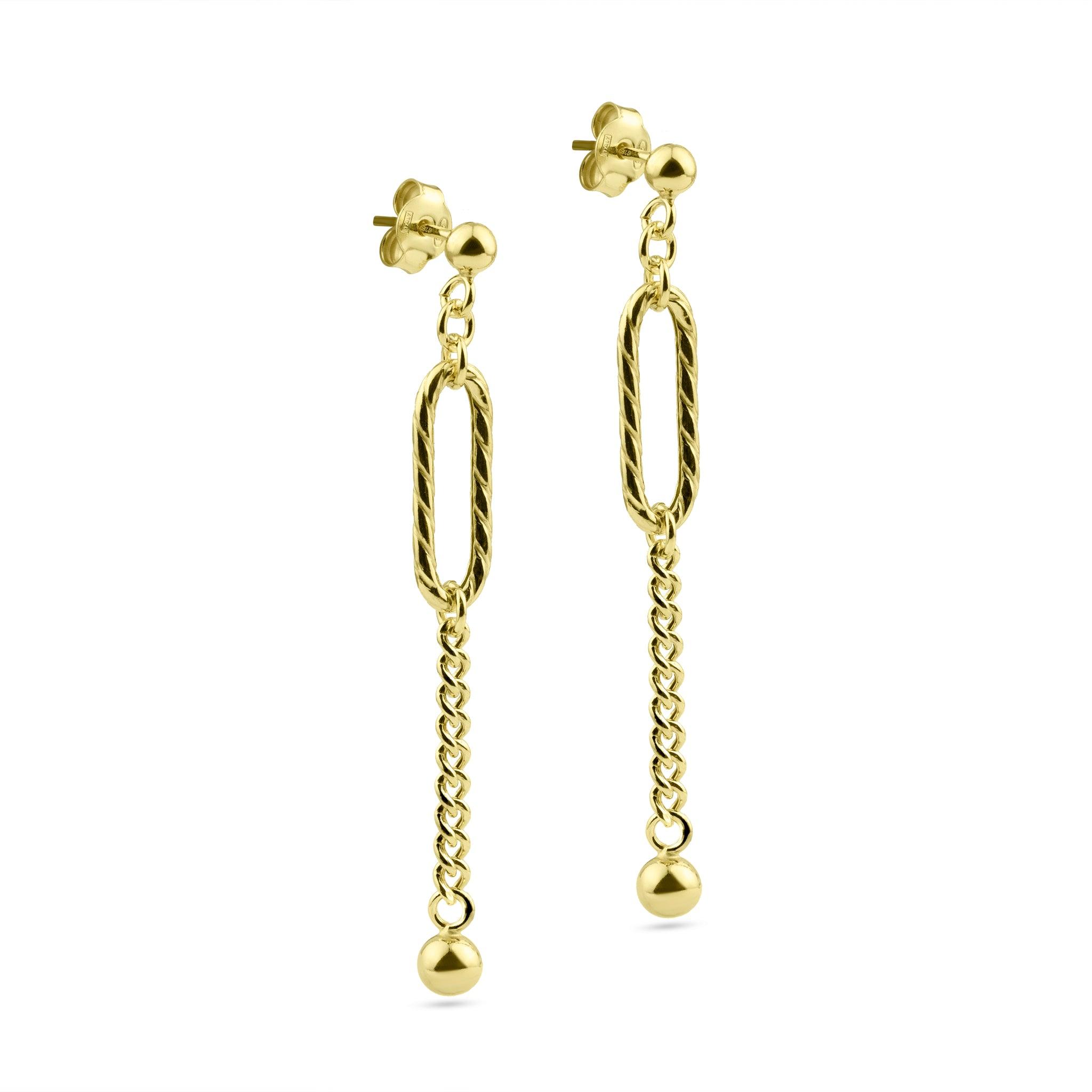 Gold Plated 925 Sterling Silver Dangling Ball Textured Paperclip Earring - ITE00091-GP