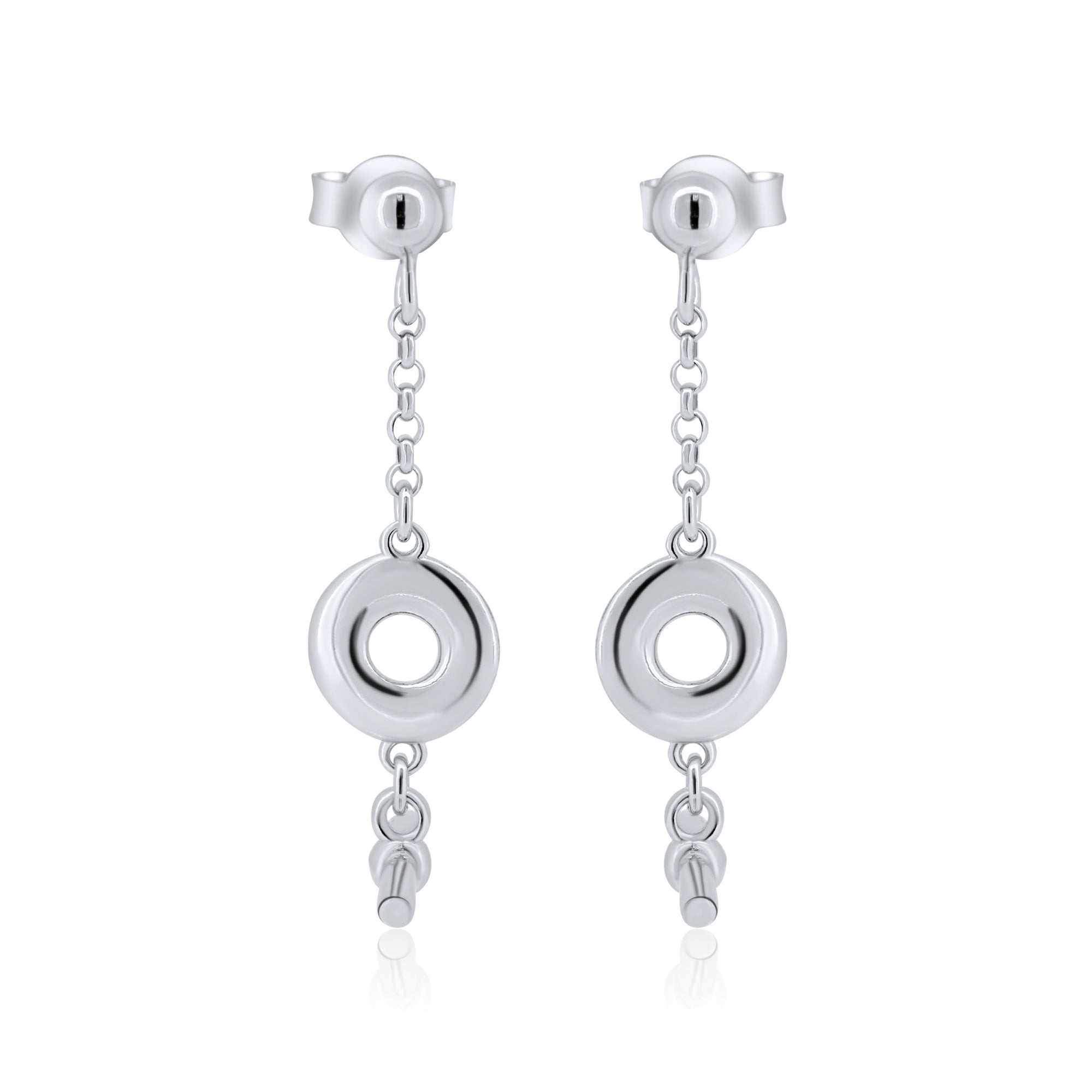 Rhodium Plated 925 Sterling Silver Dangling Donut Bar Stud Earrings - ITE00098-RH