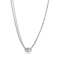 Rhodium Plated 925 Sterling Silver Puffed Mariner Double Strand Curb and Rope Adjustable Link Necklace - ITN00159-RH