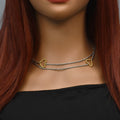 Rhodium & Gold Plated 925 Sterling Silver Italian Moon Cut Beaded Heart Lariat Necklace - ITN00002