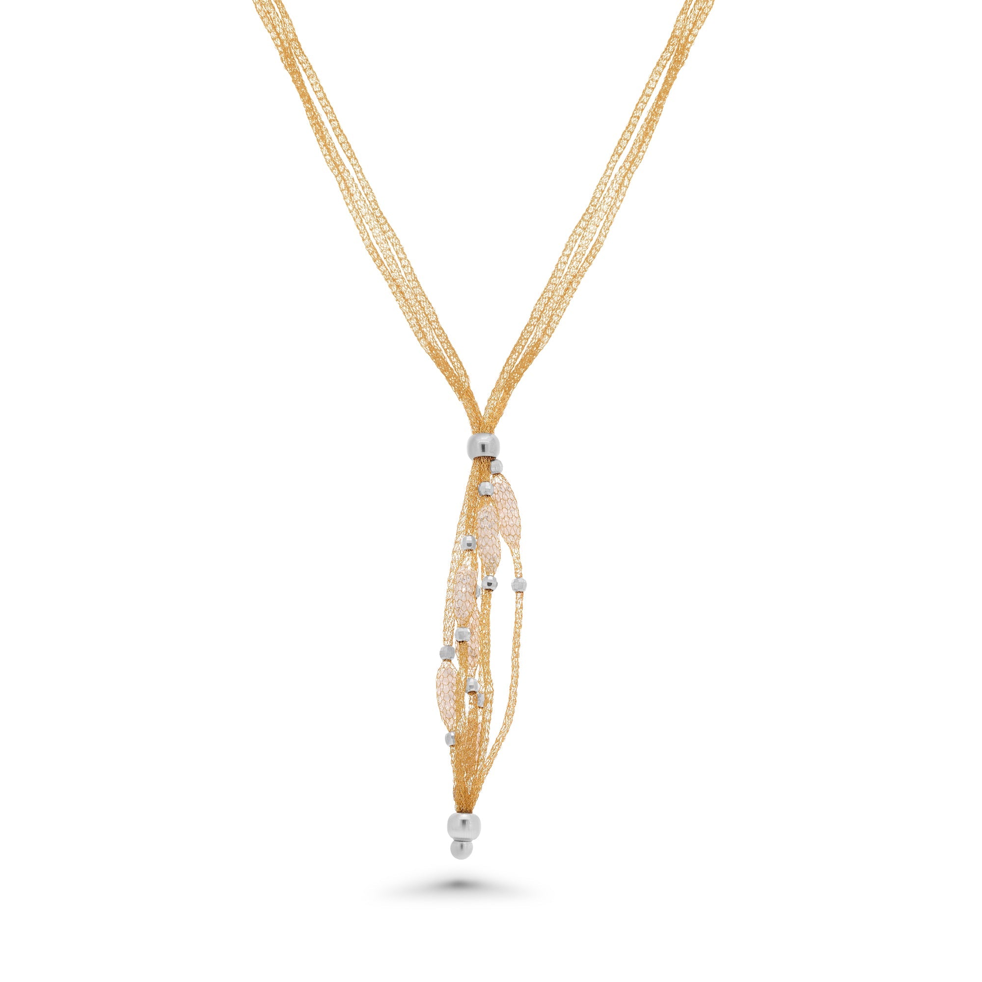 Plated 925 Sterling Silver Triple Strand Mesh Italian Necklace and Dropped Mesh Filled with CZ - ITN00065