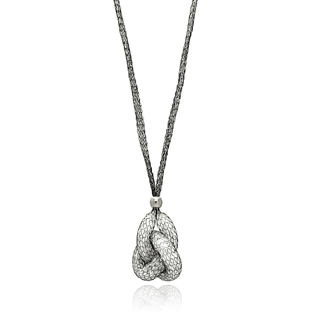 Plated 925 Sterling Silver Italian CZ Filled Love Knot Dangle Mesh Necklace - ITN00075