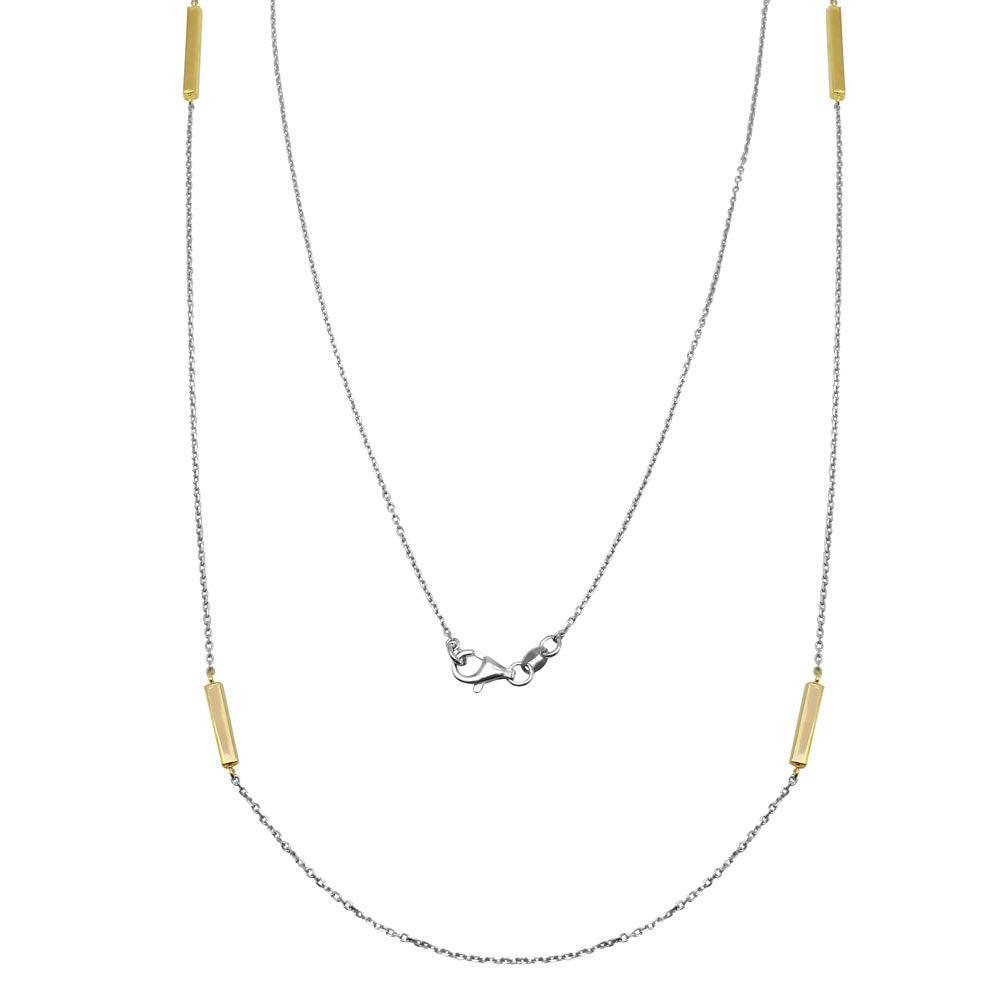 Plated 925 Sterling Silver Rectangle Bar Long Italian Necklace - ITN00099